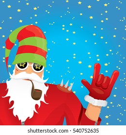 vector rock n roll santa claus with smoking pipe. Christmas hipster poster for party or greeting card. vector bad santa xmas poster background