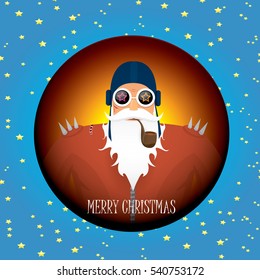 vector rock n roll santa claus with smoking pipe, santa beard and funky santa hat. Christmas hipster poster for party or greeting card. vector bad santa xmas poster background