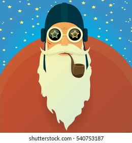 vector rock n roll santa claus with smoking pipe, santa beard and funky santa hat. Christmas hipster poster for party or greeting card. vector bad santa xmas poster background