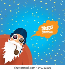 vector rock n roll santa claus with smoking pipe, santa beard and funky santa hat. Christmas hipster poster for party or greeting card. vector bad santa xmas poster background