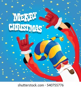 vector rock n roll santa claus with smoking pipe, santa beard and funky santa hat. Christmas hipster poster for party or greeting card. vector bad santa xmas poster background