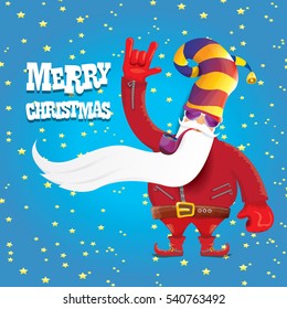 vector rock n roll santa claus with smoking pipe, santa beard and funky santa hat. Christmas hipster poster for party or greeting card. vector bad santa xmas poster background