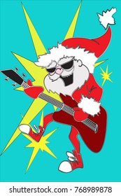 vector rock and roll Santa Claus with guitar.