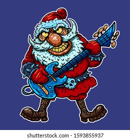 Vector Rock Santa Claus playing guitar
