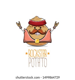 vector rock star potato funny cartoon cute character with bandana, leather jacket, sunglasses and moustache isolated on white background. rock n roll hipster vegetable funky character