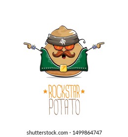 vector rock star potato funny cartoon cute character with bandana, leather jacket, sunglasses and moustache isolated on white background. rock n roll hipster vegetable funky character