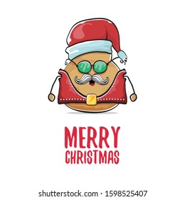 vector rock star santa potato funny cartoon cute character with with red santa hat and calligraphic merry christmas text isolated on isolated on white background. rock n roll christmas party poster