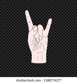 Vector Rock Symbol, Hand Jesture,Illustration Isolated on Transparent Dark Background.