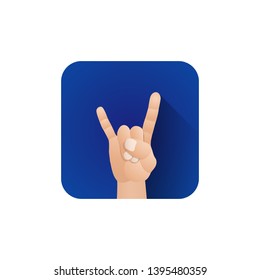 vector rock symbolic crossed fingers male palm hand goat gesture concept sign illustration light icon poster design isolated on blue background
