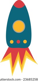 Vector rocket in the air, rocket isolated on white. Spaceship icon in flat design.