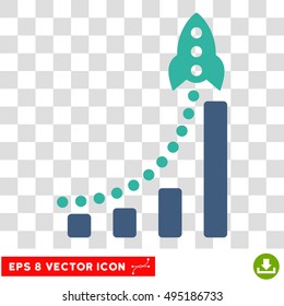 Vector Rocket Business Success Bar Chart EPS vector icon. Illustration style is flat iconic bicolor cobalt and cyan symbol on a transparent background.