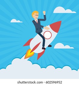 Vector rocket businessman success concept