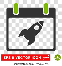 Vector Rocket Calendar Day EPS vector pictogram. Illustration style is flat iconic bicolor eco green and gray symbol on a transparent background.