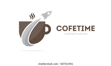 Vector of rocket and coffee logo combination. Airplane and coffeehouse symbol or icon. Unique drink and flight logotype design template.