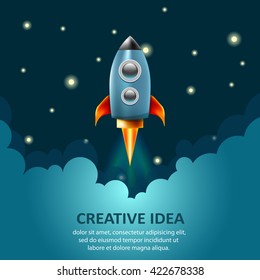 Vector rocket, creative idea, business illustration