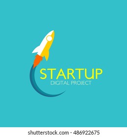 Vector Rocket Design Logo, elements, icons, symbols, abstract, set, shape with Flat Style Design. Vector Illustration