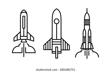 Vector rocket design with outline style prepares to launch into space. this emblem has a strong and simple character. minimalist design for logo and illustration needs.