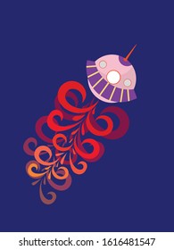 Vector rocket and flame illustration . Hand drawn illustration. Cosmos. Galaxy 