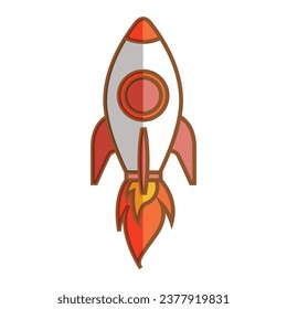 Vector rocket flying to the moon cartoon vector icon illustration technology transportation icon isolated.