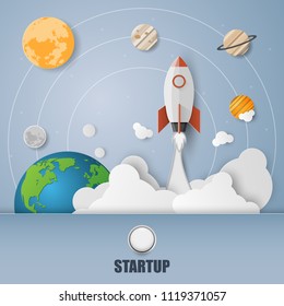 Vector rocket flying on the air, symbol of start up business concept.