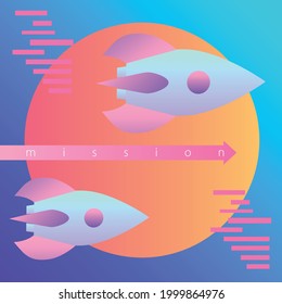 A vector rocket flying towards the target. It symbolizes a victory, a goal, a career, a mission. For the design of materials, social networks and banners.