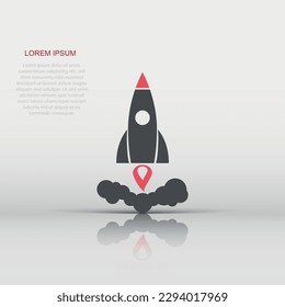 Vector rocket icon in flat style. Startup launch sign illustration pictogram. Rocket business concept.