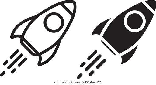 Vektorraketensymbol. schwarz-weißer Rahmenstil