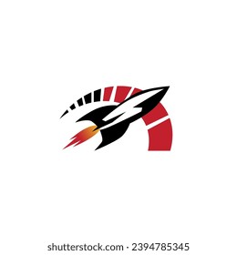 Vector Rocket icon with speed meter in black and red
