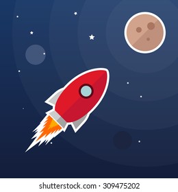 Vector rocket illustration, galaxy background