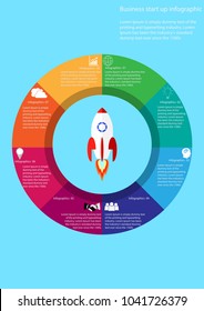 Vector rocket infographic flat design for concept of product launch on a market. business startup symbol. ESP 10