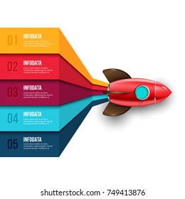 Vector rocket infographic. Template for diagram, graph, presentation and chart. Business concept with 5 options, parts, steps or processes. Startup visualization.