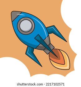 vector rocket launch with clouds. illustration concept of business product on a market.