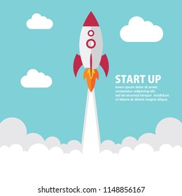 Vector rocket launch flat design for concept of product launch on a market. business start up symbol