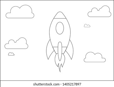 Vector Rocket launch.Rocket icon Vector, Cloud background, eps. 10, Black & White