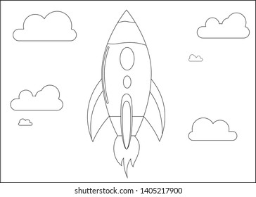 Vector Rocket launch.Rocket icon Vector, Cloud background, eps. 10, Black & White