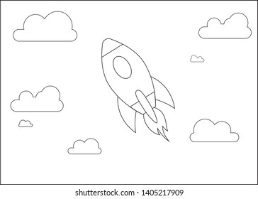 Vector Rocket launch.Rocket icon Vector, Cloud background, eps. 10, Black & White