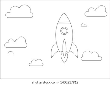 Vector Rocket launch.Rocket icon Vector, Cloud background, eps. 10, Black & White