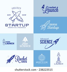 Vector Rocket Logo Set. Icons, Labels or Signs With Typography