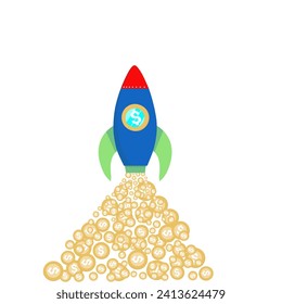 Vector rocket powered by coins, economy post.