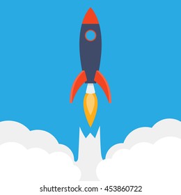 Vector rocket ship in a flat style .Space rocket launch.