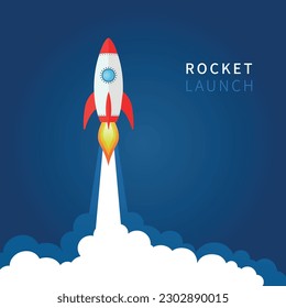 Vector of rocket ship launch. Concept of business product on market, startup, growth, creative idea.