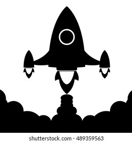 vector rocket soars upward reaching the goal
