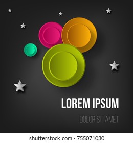 Vector rocket, space, planets, stars, cut from paper, 3d. Used for posters, posters, postcards, banners, backgrounds.