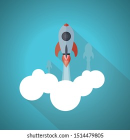 Vector Rocket, Spaceship, rocket lunch. Blue Theme Concept