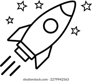 Vector rocket and stars icon as a concept symbol of a creative idea and startup