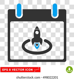 Vector Rocket Start Calendar Day EPS vector icon. Illustration style is flat iconic bicolor blue and gray symbol on a transparent background.