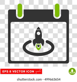 Vector Rocket Start Calendar Day EPS vector pictogram. Illustration style is flat iconic bicolor eco green and gray symbol on a transparent background.