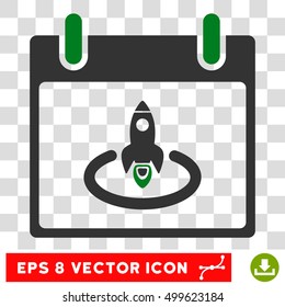 Vector Rocket Start Calendar Page EPS vector pictogram. Illustration style is flat iconic bicolor green and gray symbol on a transparent background.