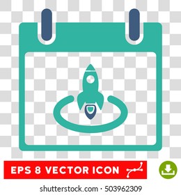 Vector Rocket Start Calendar Page EPS vector pictograph. Illustration style is flat iconic bicolor cobalt and cyan symbol on a transparent background.