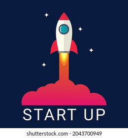 Vector rocket startup concept in flat style rocket icon